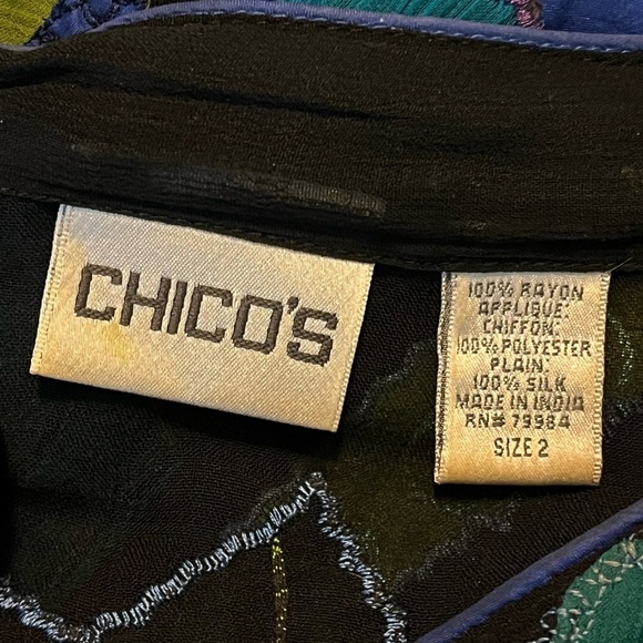Vintage Chicos Boho Jacket Silk Rayon Art to Wear Appliqué Long size 2/US Large - Picture 2 of 8
